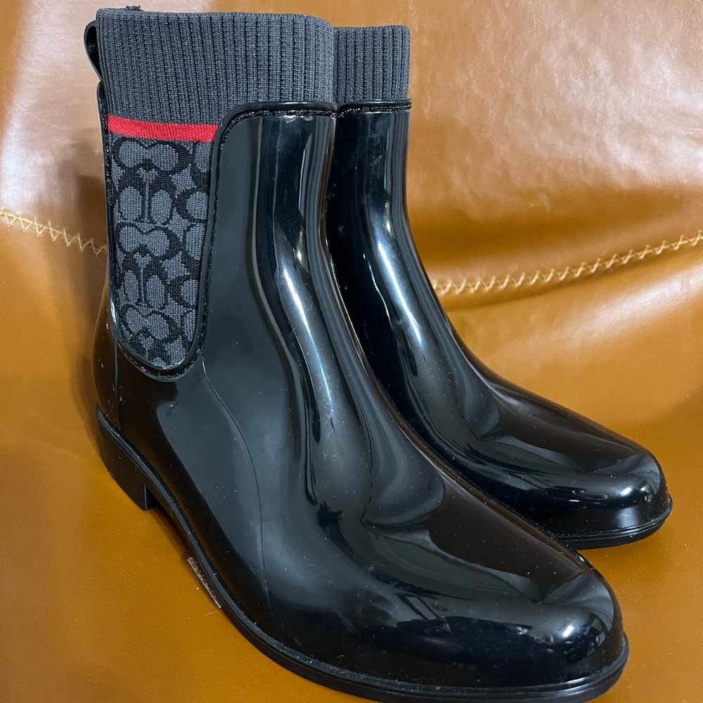 Coach Black and Red Winter Rain Boots